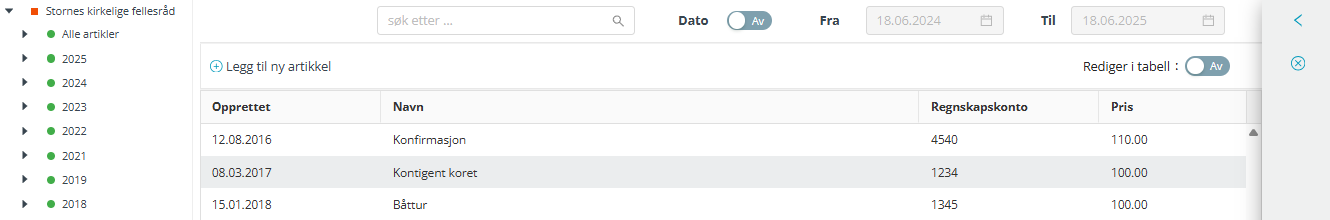Arbeidsflaten 'Artikler'.