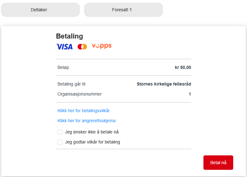 Betaling for påmelding.