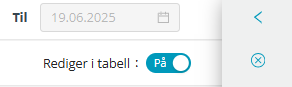 'Rediger i tabell' er aktivert.