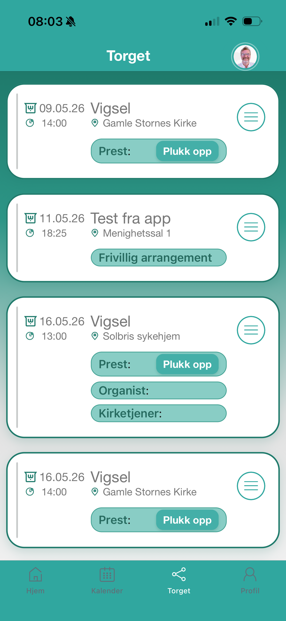 Torget-siden i appen.