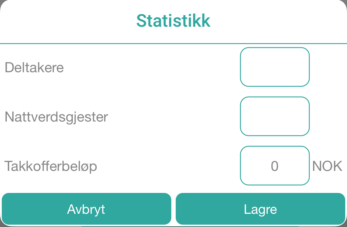 Statistikkvisning med tallfelt.