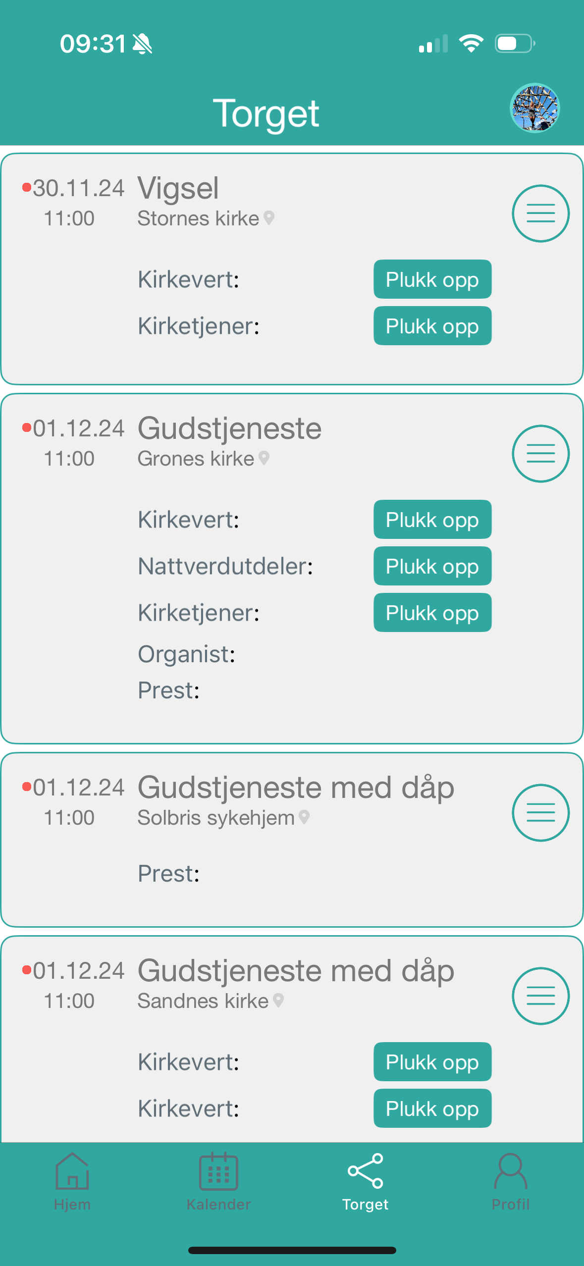 Torget-siden i appen.