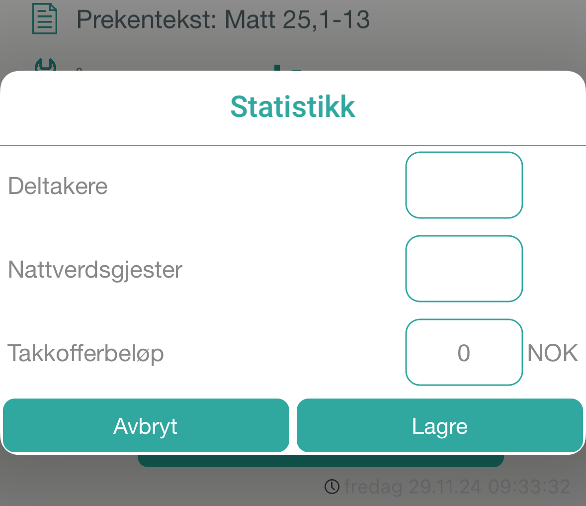 Statistikkvisning med tallfelt.