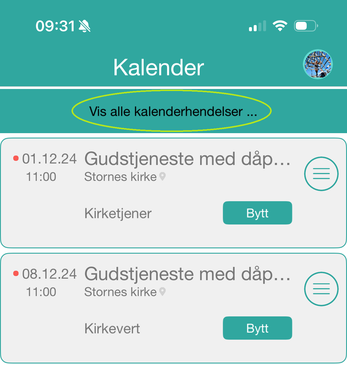 Kalender med oversikt.