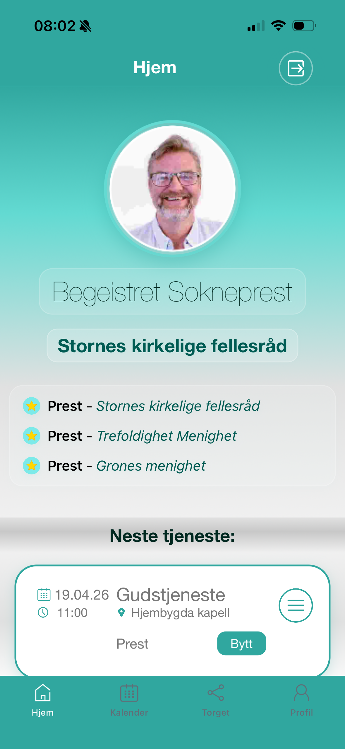 Hjem-skjerm i Credo-appen.