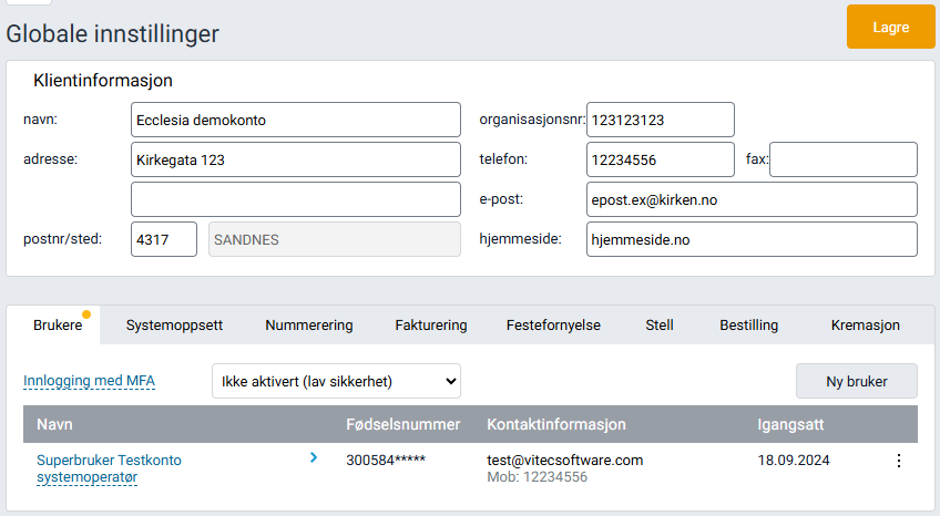 Fanen 'Brukere' i Globale innstillinger.
