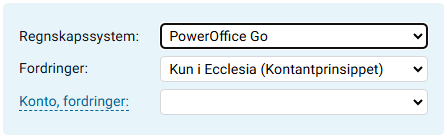 Feltet for valg av regnskapssystem.