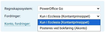 Feltet for valg av fordringshåndtering.