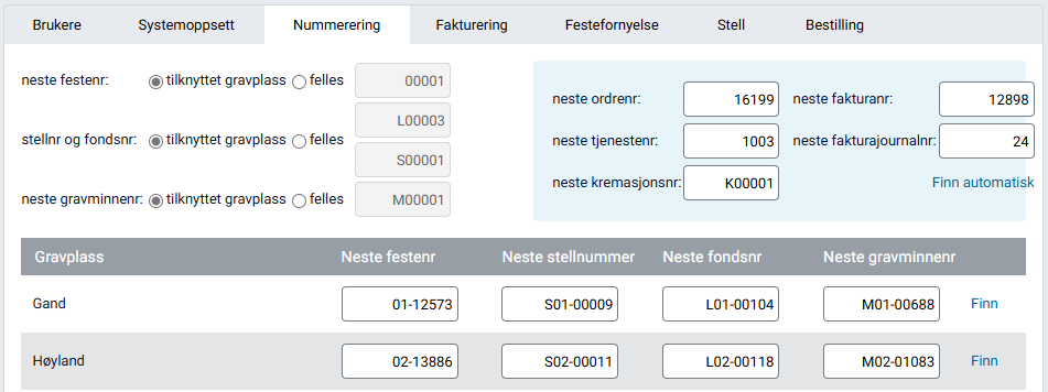 Fanen 'Nummerering' i Globale innstillinger.