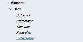 Valget 'Dimensjoner' i menyen.