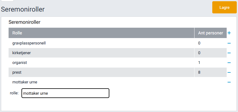 Skjermbilde for å legge til ny seremonirolle.