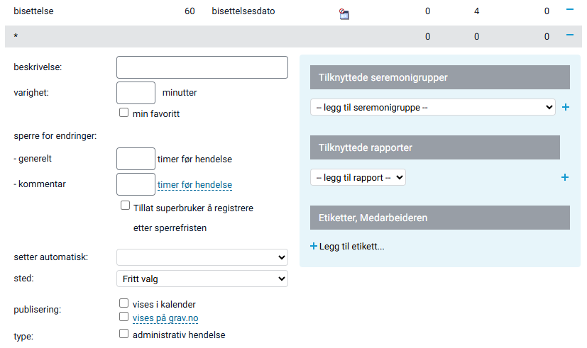 Skjermbilde for å legge til en seremonitype.