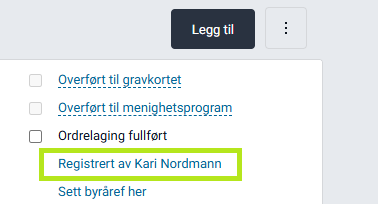 Feltet 'Registrert av' i bestillingskortet.