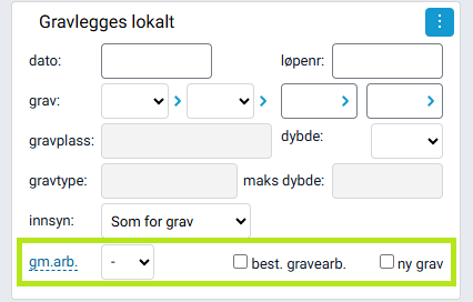 Boksen 'Gravlegges lokalt' med avkrysningsvalg.