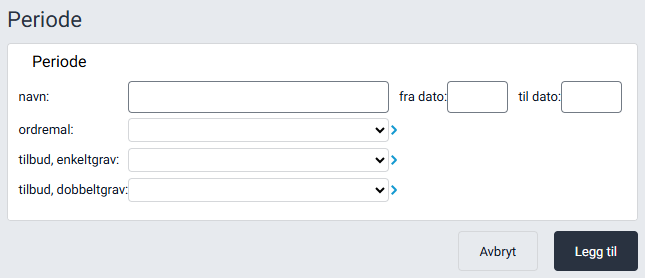 Skjermbilde for å opprette ny stellperiode.