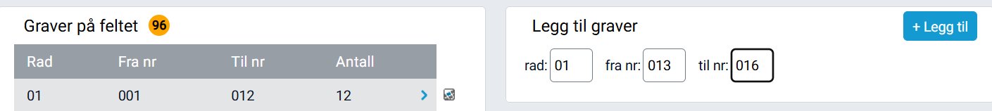 Eksempel på utfylling av gravnummerintervall.