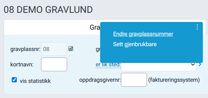 Valg for endring av gravplassnummer.