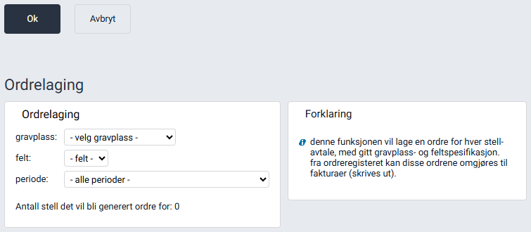 Arbeidsflaten 'Ordrelaging'.