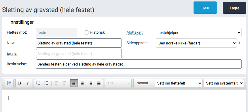 Editor for innhold i brevmal.