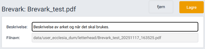 Registrert brevark klart til lagring.