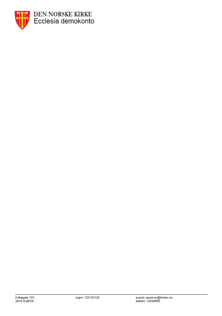 Eksempelvisning av et brevark med logo og bunntekst.