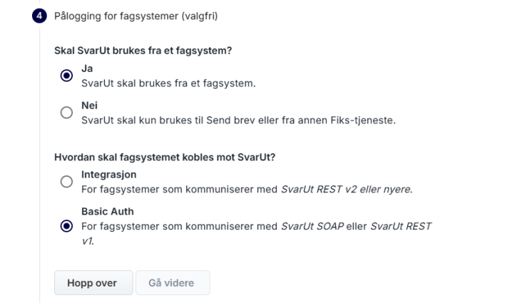 Valg for bruk av fagsystem i SvarUt.