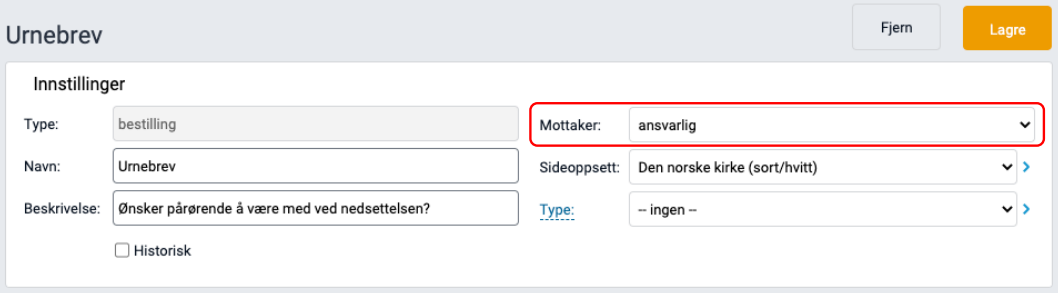 Mottakerfelt i brevmal.