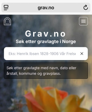 Forsiden på grav.no med søkefelt.