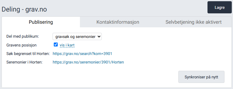 Arbeidsflaten for deling til grav.no.