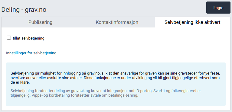 Arbeidsflaten for å aktivere selvbetjening på grav.no.