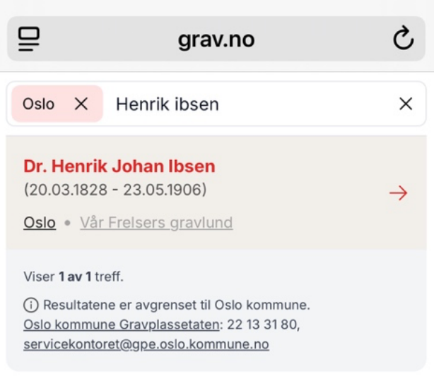 Innstilling for søk begrenset til egen kommune.