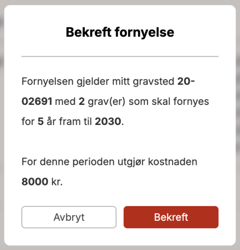 Bekreftelse av festefornyelse på grav.no.