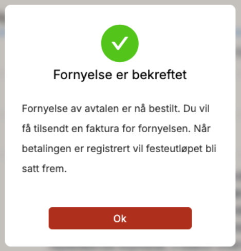 Eksempel på bekreftet festefornyelse på grav.no.