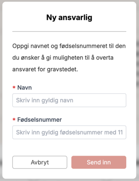 Skjema for ny ansvarlig på grav.no.