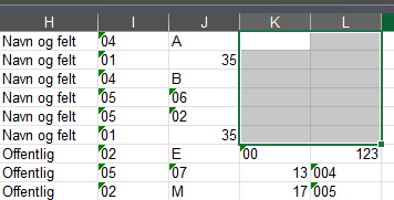 Sletting av rad og nummer.