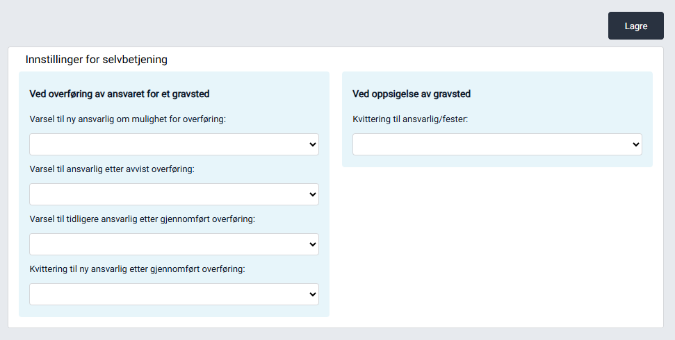 Innstillinger for selvbetjening på grav.no.