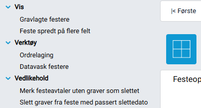 Funksjonsmeny for festekort.