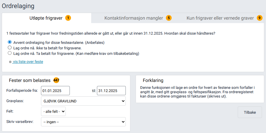 Oversikt over ordregrunnlag og feil.