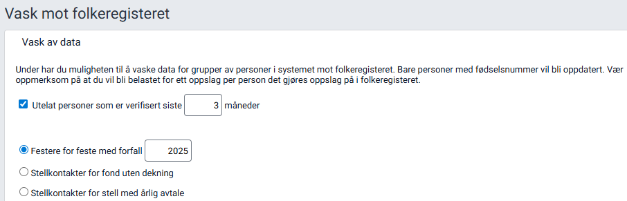 Alternativer for datavask av festere.