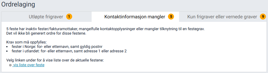 Varsel om manglende kontaktinformasjon.