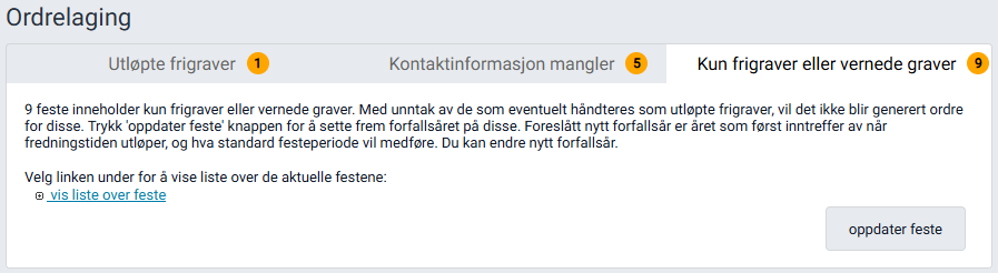 Varsel om kun frigraver eller vernede graver.