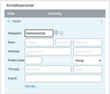 Registrering av ny fester i festekortet.