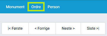 Den blå toppmenyen med valg for Ordre.