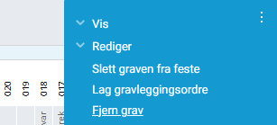 Valget «Fjern grav» i menyen.