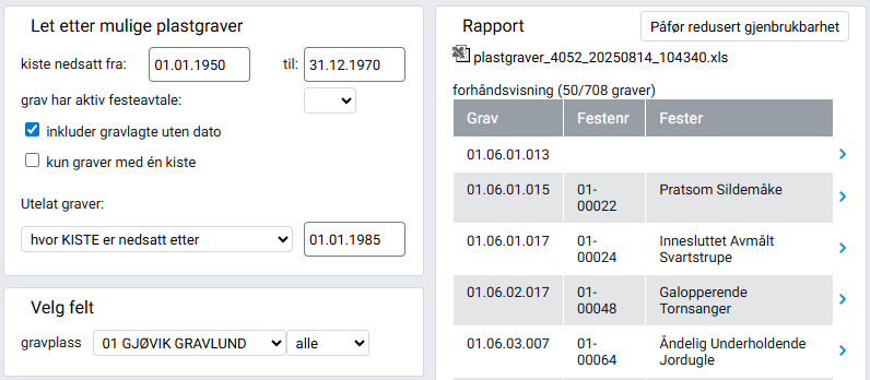 Skjema for søk etter plastgraver.