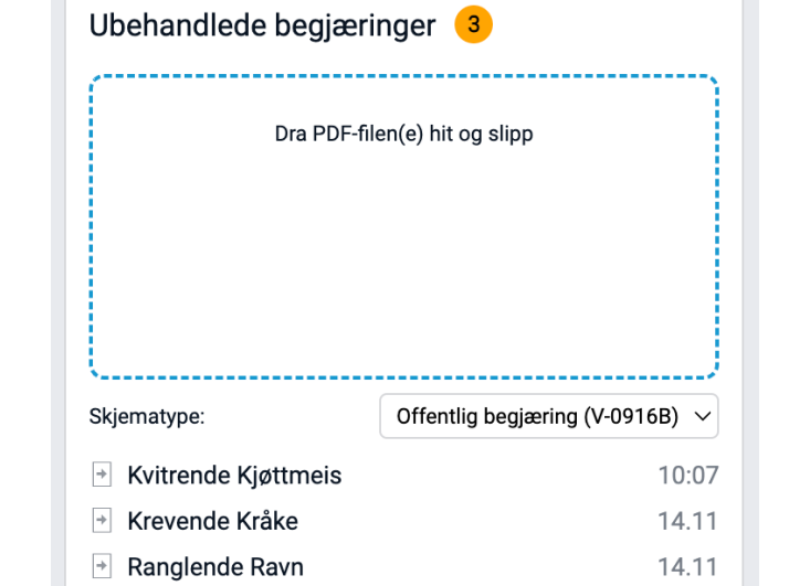 Ubehandlede begjæringer.