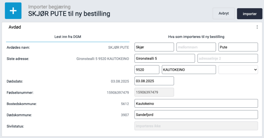 Importer begjæring.