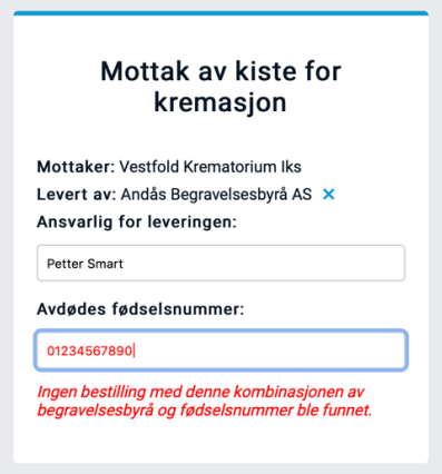 Mottaksskjermbilde.