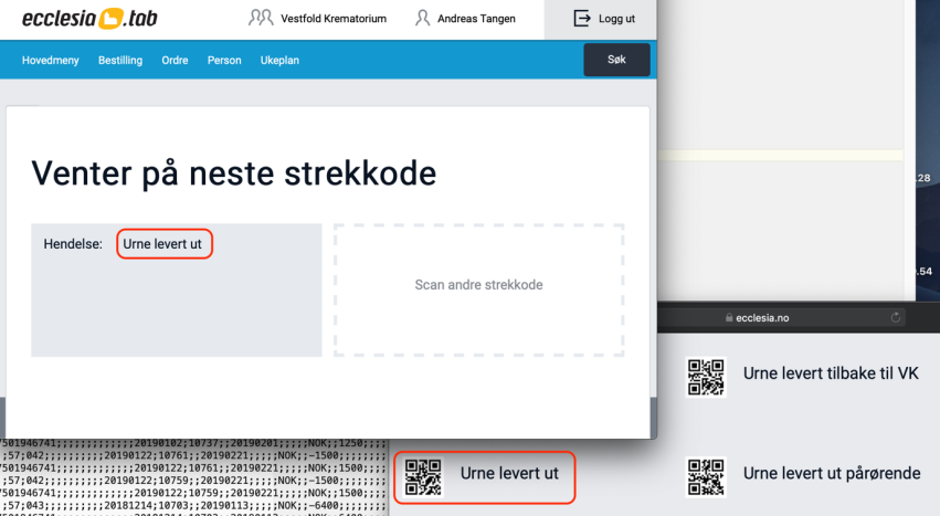 Skjermbilde for skanning av koder.