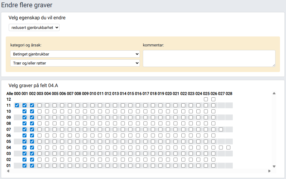 Arbeidsflaten 'Endre flere graver'.